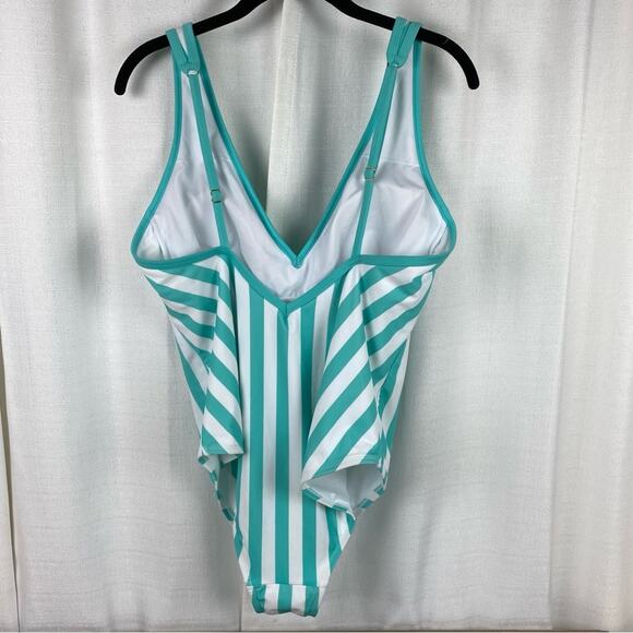 Target Kona Sol Teal&White Stripe V Neck One Piece Swimsuit Sz.XL NWOT - Picture 9 of 16